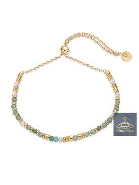 14K Yellow Gold Plated Gemstone Beaded Bracelet with Adjustable Slider